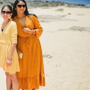 polkadot mustard orange rust dress